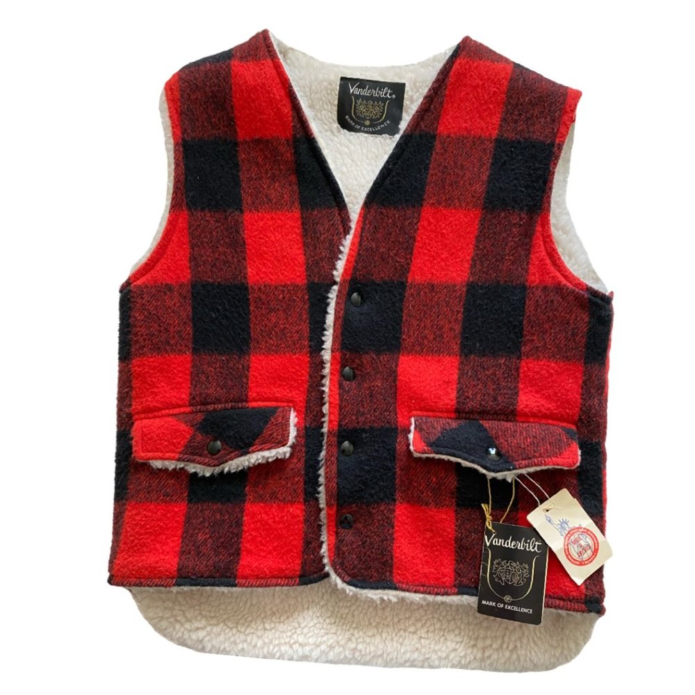 VINTAGE VANDERBILT Mark of Excellence RARE Red Plaid Wool Vest Women's Sml